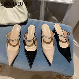 Suojialun Lente Nieuwe Vrouwen Modalità Slippista Wees Teen Slip Op Dames Muilezels Schoenen Dunne Lage Hak Crystal Casual Casual Glek Gleed 220509