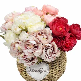 Decorative Flowers & Wreaths Lot Artificial Silk Peony Flower Bouquet For Bride Home Wedding Decoration European Vase Table Arrangement Fake