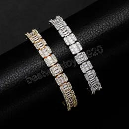 10mm Baguette CZ Bracelet with Spring Clasp High-Quality Mixed Inlaid Jewelry Hip Hop Fashion Daily Accessories