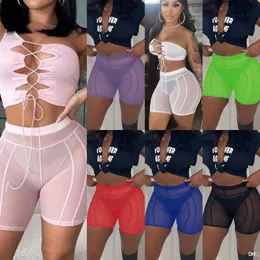 2022 Summer Women New Sexy Perspective Mesh Shorts High Waist Hip Lift Slim Sports Yoga Casual Pants 859