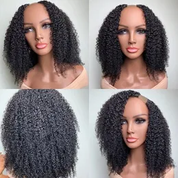 Parrucca riccia crespa mongola 4a 3c parte U per donna 100% capelli umani Afro Kinkys Curlys V parte parrucca corta Bob Cut parrucche complete a macchina