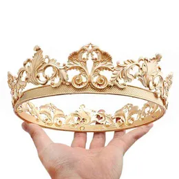 Baroque Vintage Royal King Crown For Men Full Round Big Gold Tiaras And Crowns Prom Party Costume Prince Hair Accessories Men H220414