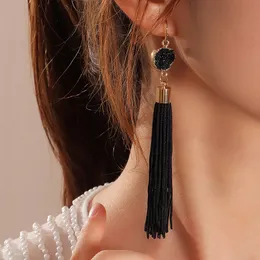 Resin Geometryczne Kolczyki Damskie Czechy Narodowe Wiatr Długa Tassel Black Eardrop Kolczyki Biżuteria dla dziewczyn