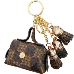Lädernyckelkedjor ringer smycken Brown Flower Plaid Tassel Coin Purse Keyrings Holder Fashion Mini Storage Handbag Keychains Acces298b