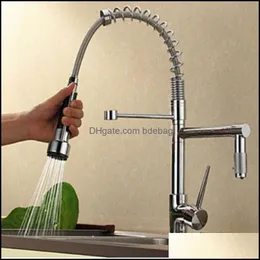 البيع بالجملة والتجزئة الفاخرة Chrome Brass Kitchen Faucet Sr Style Astract Mixer Tap Dual Sprayers دوار Spout Drop Droper