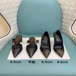 Kobiety Pompy Luksusowe Projektant Mieszkania Sandal Slip On Sandal Slingback Sandals Brązowe Prawdziwej Skóry Wysokie Obcasy 34-42 H8585