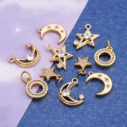 Pendant Necklaces 10pcs Real 18K Gold Plated Cubic Zirconia Mixed Mini Star Moon Crystal Dangle Charms For DIY Necklace EarringPendant