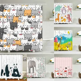 Cortina de chuveiro de tecido de poliéster à prova d'água com ganchos desenho animado banheira de cão de gato de gato decoração de casa menino banheiro s 220429