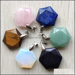 Arts And Crafts Arts Gifts Home Garden Mix Natural Quartz Stone Charms Faceted Hexagon Pendants For Diy Necklace Jewelry A Dhhzp