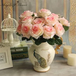 7910 heads one bundle artificial rose bouquet silk decorative flower wedding party Christmas decor wall materials Y201020