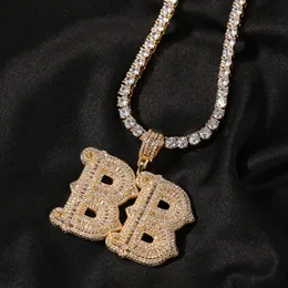Nome personalizzato Baguette Lettera iniziale Collana con ciondolo Hip Hop Punk Gioielli con catena in zirconi cubici per regalo