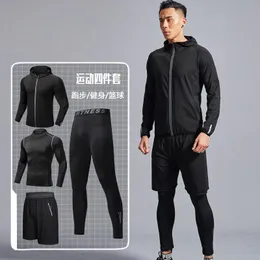 Men's Tracksuits Sports Four Piece Set Men's Night Running Reflective Fitness Clothes Basketball Equipment Training TracksuitsMen's