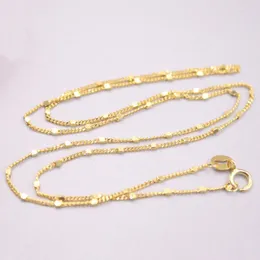 Real 18K Yellow Gold Women Halsband Pärlor Curb Chain 17.3Im 1mmw 2.4-2.7g / Spring Clasp D Pure Chains Morr22