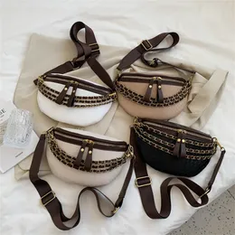 2024 Retro Small Chain Bag Womens Fanny Pack Plaid Leather Weach Crossbody Cross Cross Facts Luxury Designer Handbags Female Belt 23cm