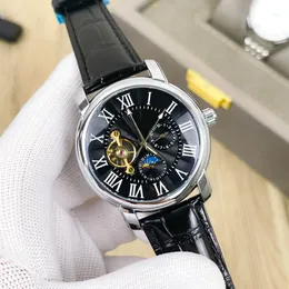 Yüksek kaliteli erkekler tourbillon mekanik hareket izlemek deri kayış saati izle