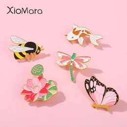 Булавки брошит мультфильм карп Dragonfly Lotus Emale Pin