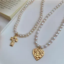 Anhänger Halsketten Süßwasser Perle Kette Choker Halskette Für Frauen Mädchen Aussage Kreuz Herz Form Edelstahl Schmuck GeschenkeAnhänger