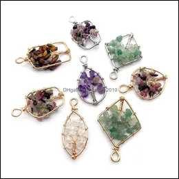 Konst och hantverk Arts Gifts Home Garden Natural Crystal Stone Beads Charms Wire Wrapped Tree of Life Pendant Chakra Reiki H Dhste