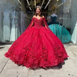 Rote Quinceanera-Kleider mit Blumen, herzförmiger Herzausschnitt, Prinzessinnenkleid für süße 15 Mädchen, Abendkleider für 15 Jahre im Jahr 2022