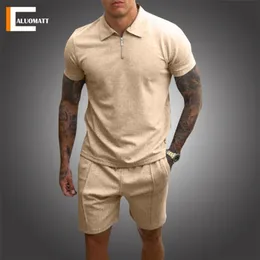 Mode Mens sets 2 -stycke Summer Tracksuit Male Casual Polo ShirtShort Fitness Jogging andningsbara sportkläder Make Set 220602