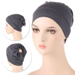 Elastyczna turban hat solidny kolor kobiety ciepła chusta na głowę maska ​​wewnętrzna hidżabs czapka muzułmańska hidżab femme wrap kucyk czapka