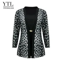 Women's Blouses Shirts YTL Women Chic Leopard Blouse for Work Plus Size Fashion Patchwork Slim Shirt Long Sleeve Autumn Spring Tunic Tops Blusas H414 220913