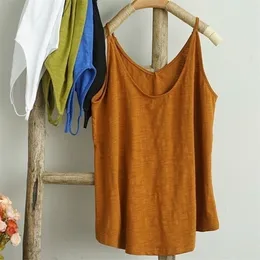 Casual 100% Cotton Top Women Summer Vintage Solid Loose Sleeveless Korean Harajuku Female Tank Tops For Girls 220318