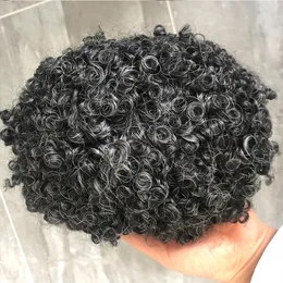 #1b off svart hår män toupee 15mm lockig tunn hud pu mäns peruk 360 våg hållbar naturlig 100% mänskligt hår ersättande system manliga afroamerikanska peruker