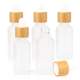 Bottiglie contagocce in vetro smerigliato da 10 ml 20 ml 30 ml Bottiglie di olio essenziale e coperchi di bambù Fiale per campioni di profumo Contenitori cosmetici liquidi per essenza