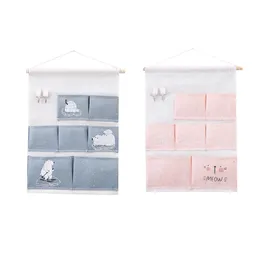 Cotton Linen Fabric Wall Door Cabinet Door Organizers Hanging Home Storage Pouches Wardrobe Closet 7 Pockets