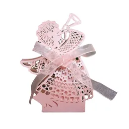 25pcs Pink Girl Chocolate Paper Box Wedding Angel Laser Hollow Candy es Packaging for Baby Shower Birthday Party Supplies 220427