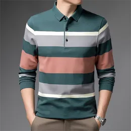 Ymwmhu Fashion 100% bomull Pikétröja för män Långärmad Casual Mens T Shirts Multi-Color Streetwear Male Polo Shirts 220402