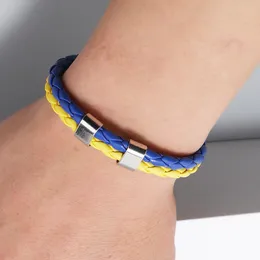 Urok bransoletki moda Ukraina narodowa flaga kolorowa skórzana bransoletka dla kobiet mężczyzn ręcznie robione tkaninowe opakowanie bransoletki znajomych biżuteria