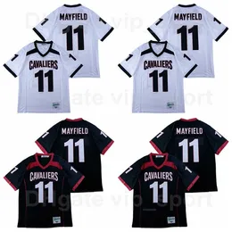 C202 Men High School Cavaliers Lake Travis 11 Baker Mayfield Football Jersey All Stitched Breathable Pure Cotton Black White Team Color Excellent