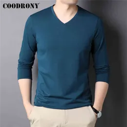 Coodrony Marka T-Shirt Erkekler Giyim Sonbahar Bahar Yeni Gelişler Pamuk Düz Renk Sıradan Uzun Kollu Tişört Homme Z5097 T220808