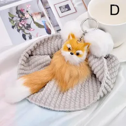 Nyckelringar Plush Key Chain Cute Faux Fur Animal Keychain Car Holder Women Girl Ryggsäck Pompoms Fluffy Pendant Keyring Accessories Miri22