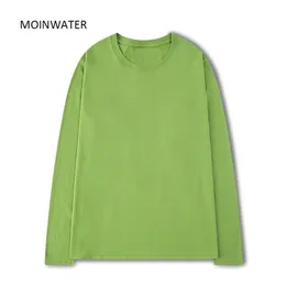 MOINWATER Vrouwen 100 Katoen Lange Mouw T-shirts voor Herfst Vrouwelijke Groen Paars Lente Solid Tees Tops MLT2138 220728