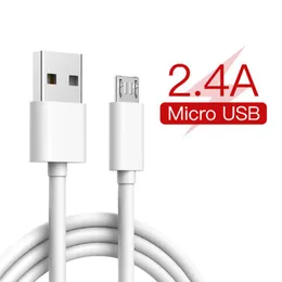 2.4A Micro USB Cables Data Sync Phone Charger Cable för Samsung S7 Huawei Xiaomi Tablet Mobile 1m 2 m snabb laddningskabel