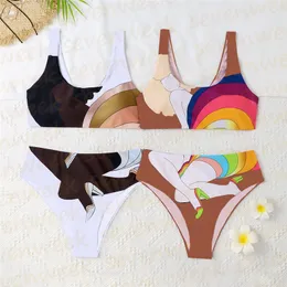 Yaz Bayan Bikini Mayo Seti Klasik Mektup Baskı Mayo Açık Tatil Plaj Bayanlar Bölünmüş Bikini