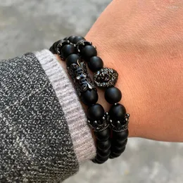 Charm Bracelets Luxurious Lion Long Tube Bracelet For Men Fashion 8mm Black Matte Beaded Jewelry GiftCharm Inte22