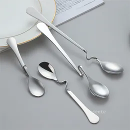 Kitchen tools Home Tea Coffee Spoons Honey Drink Adorable Stainless Steel Curved Twisted Handle Spoon U handled V Handle Jam Spoons ZC1255
