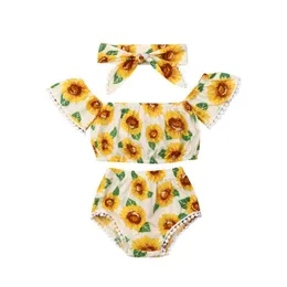 Kläder set sommaruppsättning varumärke spädbarn född baby flicka kläder solros tops shorts roupa de menino outfit clothing sets clothing