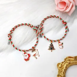 Link Chain 2pcs/set Fashion Christmas Jewelry Charm Bracelets With Santa Claus Xmas Tree Beads Rope Bracelet Fine For Women Kids Trum22