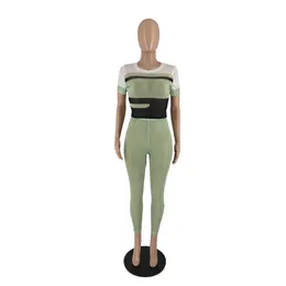 Yaz Trailsuits Kadın Giysileri Kısa Kollu Tezgah Tişört+Mesh Pantolon İki Parça Set Sıradan Eşleştirme Setleri Gece Kulübü Giyim 7161