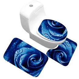 Honlaker Rose Bathroom Mat Soft Flannel Bath Toilet Mat Non-slip Absorbent Bath Rug Set Bathroom Carpet 3Pcs 200925