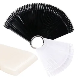 50st Naturfärg Falska naglar Tips Fan Fake Nail Palette Clear Black Designs Display Practice Mögel Tryck på Manicure Tool