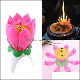 Decoração de velas Decoração de casa Garden Lotus Flower Candle SingleLayer Music Birthday Party Cake Sparkle Drop Dat entre 2021 Dagtn