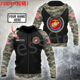 Tessffel Personnaliser Nom US Marine Cops Armée Militaire Camo Survêtement 3DPrint Hommes Femmes Harajuku Casual Pull Veste Hoodies X9 220706