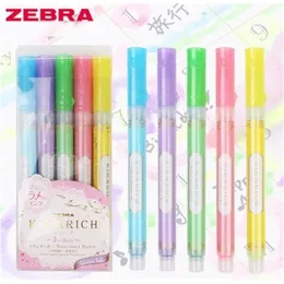 5pcSset Jap￣o Zebra Kirarich Shiny Pearl Conjunto WKS18 Color Highlighter Pen Bullet Joural Marker School Supplies 201120