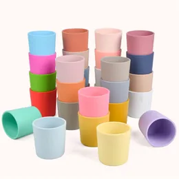 6oz/180ml Silicone Baby Cup Kids Mug Toddler Stout Non-broken Tumbler Reusable Portable Glass BPA-free